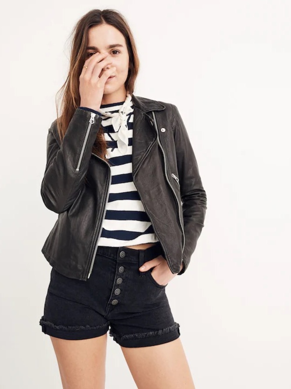 MADEWELL  Washed Leather Motorcycle Jacket • Size XS •Black NWOT Genuine Leather